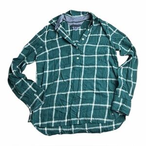 Tommy Hilfiger Shirt Womens Small Green Plaid Half Button Pullover Top Nerd Y2K